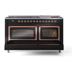 ILVE UN60FNMPBKP Nostalgie II Noblesse 60 inch Dual Fuel Range (9 Sealed Burners + Griddle, Natural Gas, Triple Glass Door, Glossy Black, Copper)