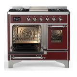 ILVE UMD40FNR3BUC Majestic III 40 inch Dual Fuel Range with 6 Burners and Griddle, Dual Function Burner up to 25,000 BTU (Natural Gas, Triple Glass Door, Burgundy, Chrome)