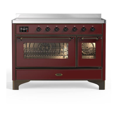 ILVE UMIB48NR3BUB Majestic III 48 inch Induction Range with 6 Elements, 5.02 cu. ft. Total Oven Capacity (Triple Glass Door, Burgundy, Burnished)