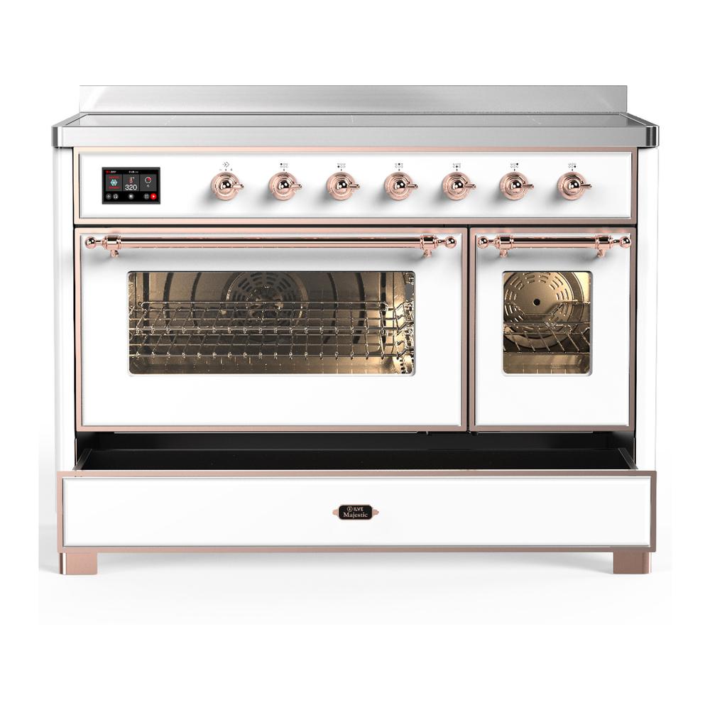 ILVE UMIB48NR3WHP Majestic III 48 inch Induction Range with 6 Elements, 5.02 cu. ft. Total Oven Capacity (Triple Glass Door, White, Copper)