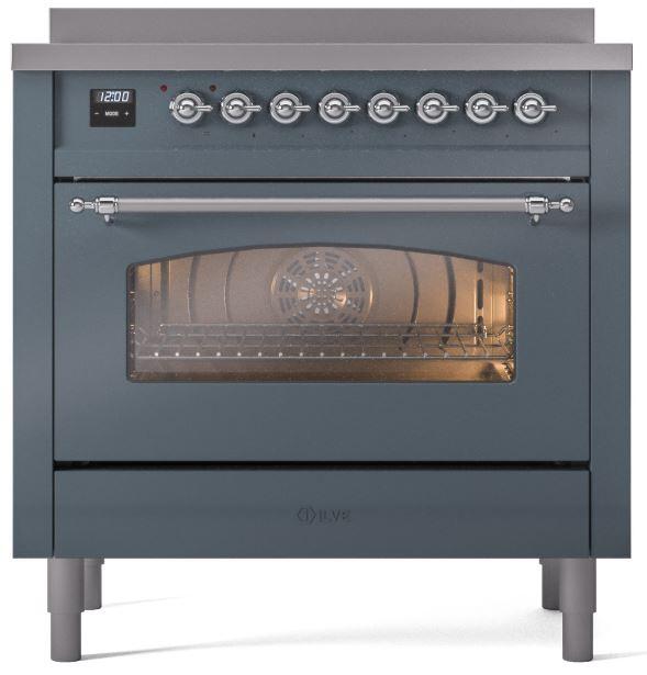 Nostalgie II 36 Inch Electric Freestanding Range in Blue Grey with Chrome Trim