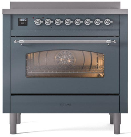 Nostalgie II 36 Inch Electric Freestanding Range in Blue Grey with Chrome Trim