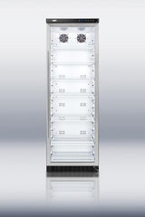 Commercial glass door beverage merchandiser with 14.5 cu.ft. capacity and a digital thermostat
