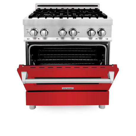 ZLINE 30 in. Dual Fuel Range with Gas Stove and Electric Oven in Stainless Steel (RA30) [Color: Red Matte]