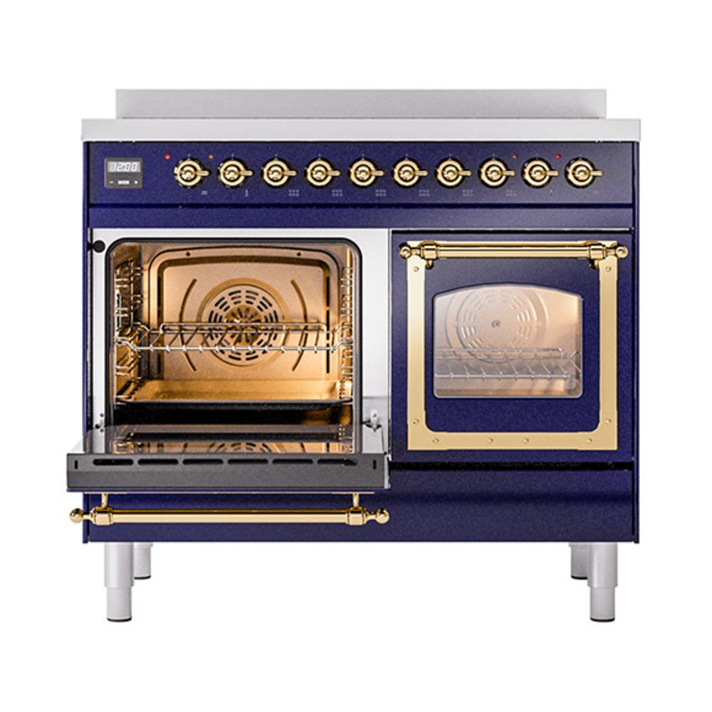 ILVE UNDI406NMPMBG Nostalgie II Noblesse 40 inch Induction Range (Triple Glass Door, Midnight Blue, Brass)