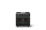 36"W. Dual Fuel Range (Burner: 4g, Finish: Antique Bronze, Trim: Brushed Brass, Fuel: Propane)
