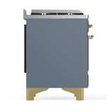 ILVE UM48FQNR3BGG Majestic III 48 inch Dual Fuel Range with 8 Burners and Griddle, Dual Function Burner up to 25,000 BTU (Natural Gas, Solid Door, Blue Grey, Brass)