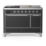 ILVE UM48FSQNR3MGC Majestic III 48 inch Dual Fuel Range with 5 Black Brass Burners, Griddle and French Top, Dual Function Burner up to 25,000 BTU (Natural Gas, Solid Door, Graphite Matte, Chrome)
