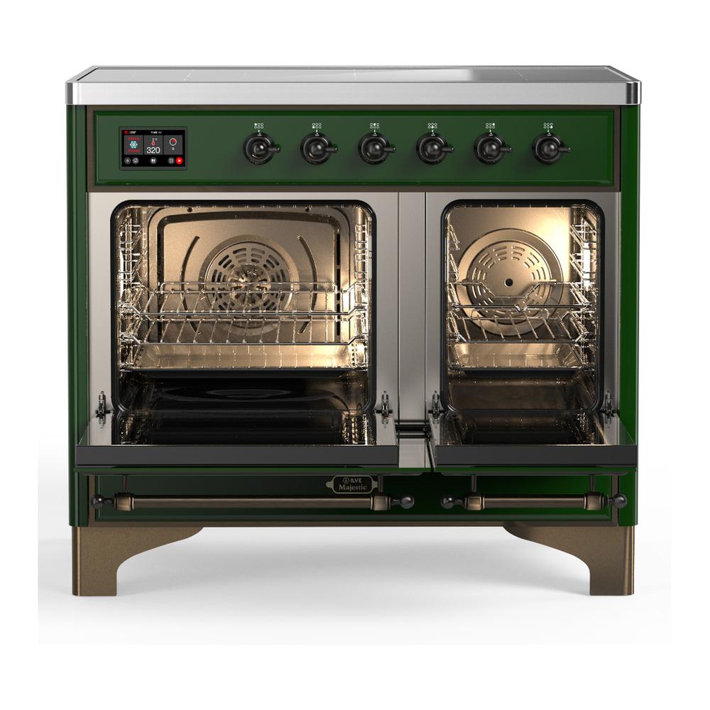 ILVE UMDIB40NR3EGB Majestic III 40 inch Induction Range with 6 Elements, 3.82 cu. ft. Total Oven Capacity (Triple Glass Door, Emerald Green, Burnished)