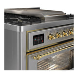 ILVE UM36FNR3SSGLP Majestic III 36 inch Dual Fuel Range with 6 Black Brass Burners and Griddle, Dual Function Burner up to 25,000 BTU (Triple Glass Door, Stainless Steel, Brass, Liquid Propane)