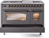 Nostalgie II 48 Inch Dual Fuel Liquid Propane Freestanding Range in Matte Graphite with Bronze Trim