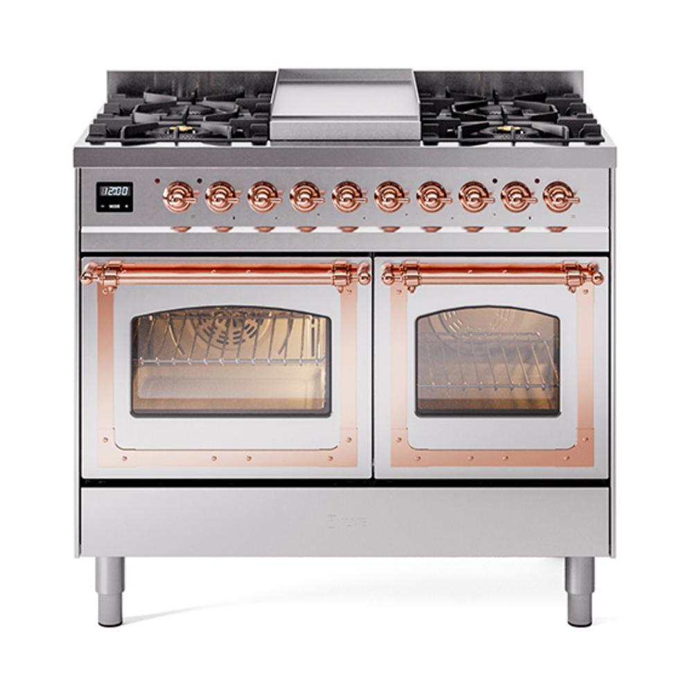 ILVE UND40FNMPSSP Nostalgie II Noblesse 40 inch Dual Fuel Range (Natural Gas, Triple Glass Door, Stainless Steel, Copper)