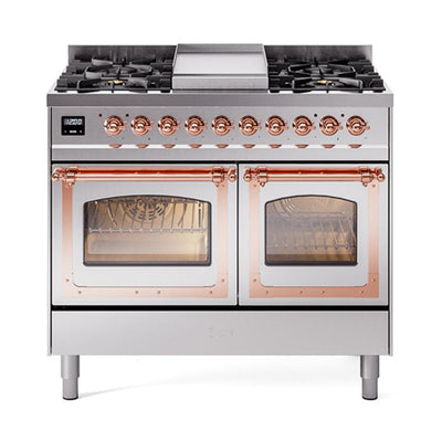 ILVE UND40FNMPSSP Nostalgie II Noblesse 40 inch Dual Fuel Range (Natural Gas, Triple Glass Door, Stainless Steel, Copper)