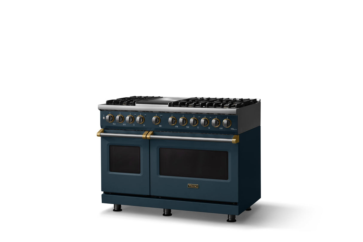 48"W. Dual Fuel Range (Burner: 6g, Finish: Squall, Trim: Brushed Brass, Fuel: Natural Gas)