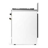 ILVE UM30QNR3WHBLP Majestic III 30 inch Dual Fuel Range with 5 Black Brass Burners, Dual Function Burner up to 25,000 BTU (Liquid Propane, Solid Door, White, Burnished)
