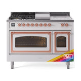 ILVE UN48FSNMPRAPLP Nostalgie II Noblesse 48 inch Dual Fuel Range (5 Sealed Burners + Griddle + French Top, Liquid Propane, Triple Glass Door, RAL, Copper)