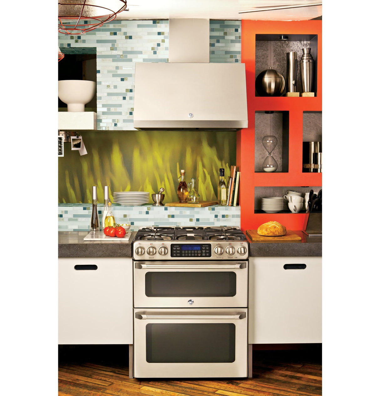 GE Cafe™ Series 30" Slide-In Front Control Gas Double Oven with Convection Range