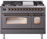 Nostalgie II 48 Inch Dual Fuel Natural Gas Freestanding Range in Matte Graphite with Bronze Trim