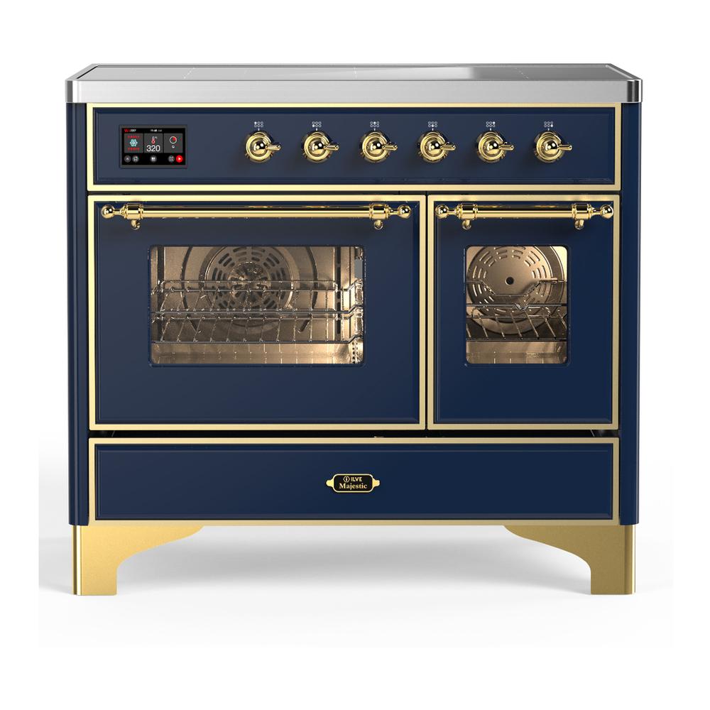 ILVE UMDIB40NR3MBG Majestic III 40 inch Induction Range with 6 Elements, 3.82 cu. ft. Total Oven Capacity (Triple Glass Door, Midnight Blue, Brass)
