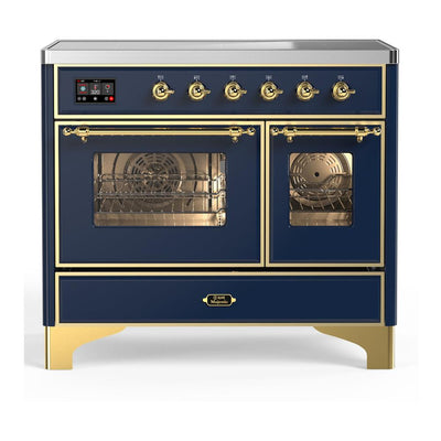 ILVE UMDIB40NR3MBG Majestic III 40 inch Induction Range with 6 Elements, 3.82 cu. ft. Total Oven Capacity (Triple Glass Door, Midnight Blue, Brass)