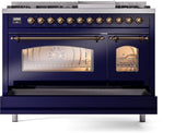 Nostalgie II 48 Inch Dual Fuel Liquid Propane Freestanding Range in Blue with Bronze Trim