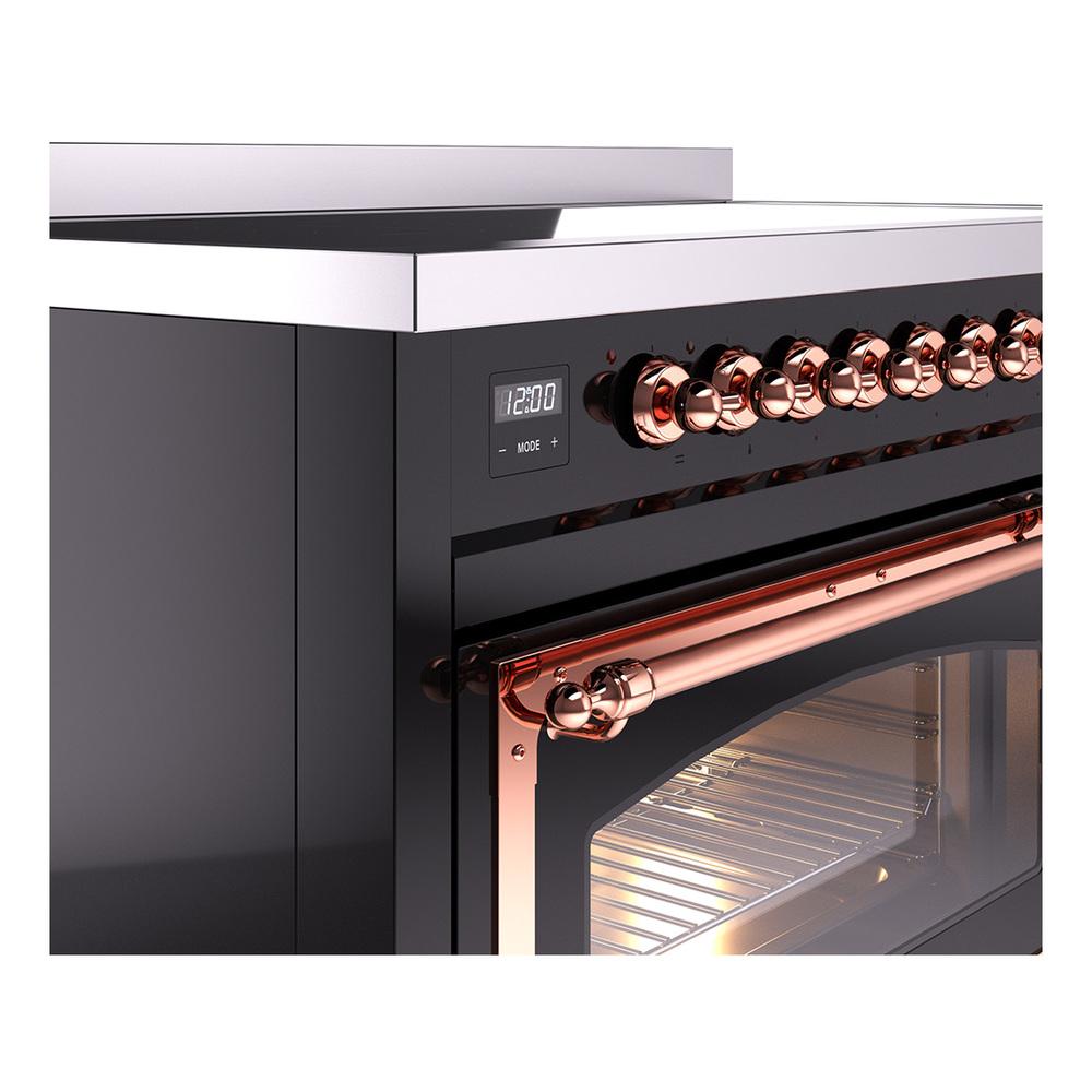 ILVE UNI486NMPBKP Nostalgie II Noblesse 48 inch Induction Range (Triple Glass Door, Glossy Black, Copper)
