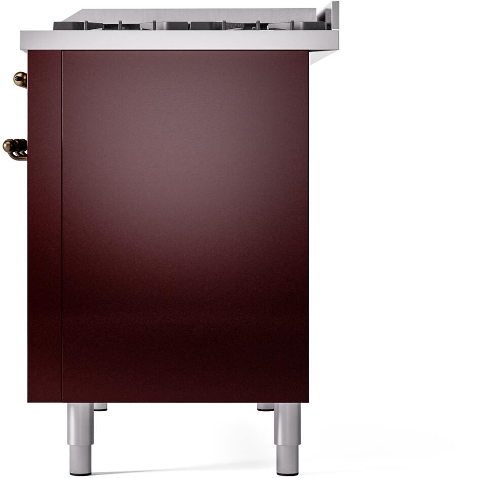 Nostalgie II 48 Inch Dual Fuel Natural Gas Freestanding Range in Burgundy with Bronze Trim