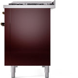 Nostalgie II 48 Inch Dual Fuel Natural Gas Freestanding Range in Burgundy with Bronze Trim