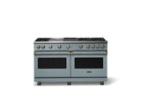 60"W. Sealed Burner Gas Range (Finish: November Sky, Trim: Brushed Brass, Fuel: Natural Gas)