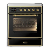 ILVE UMIB30NR3BKG Majestic III 30 inch Induction Range with 4 Elements, 4 cu. ft. Oven Capacity (Triple Glass Door, Glossy Black, Brass)