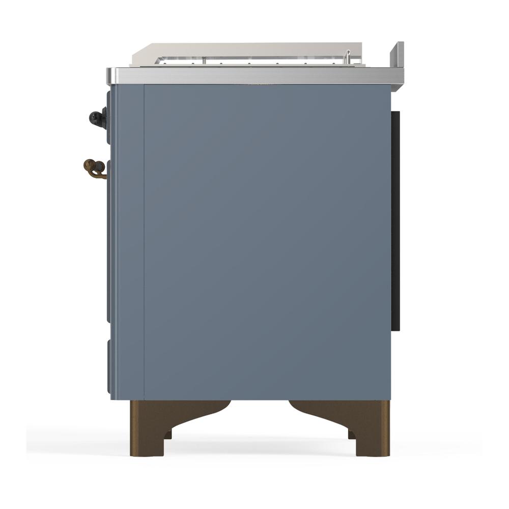 ILVE UM48FSNR3BGBLP Majestic III 48 inch Dual Fuel Range with 5 Black Brass Burners, Griddle and French Top, Dual Function Burner up to 25,000 BTU (Liquid Propane, Triple Glass Door, Blue Grey, Burnished)