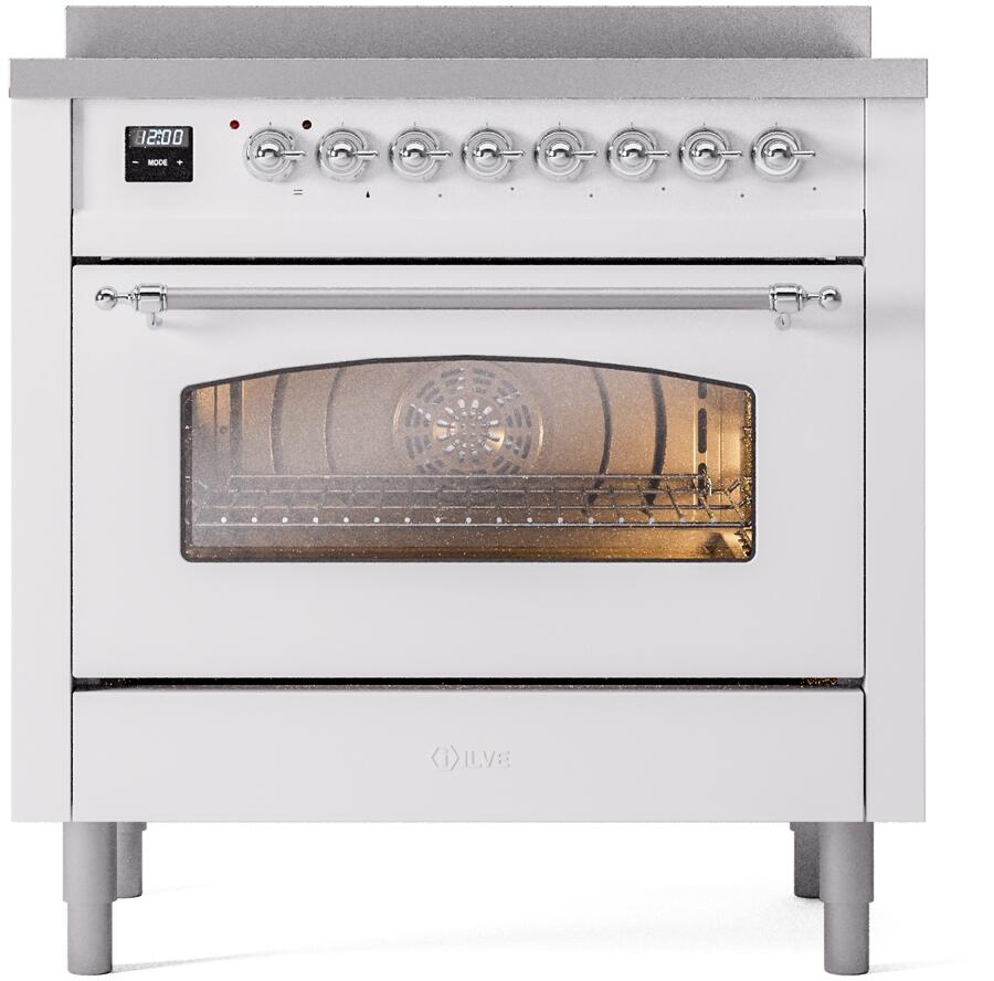 Nostalgie II 36 Inch Electric Freestanding Range in White with Chrome Trim