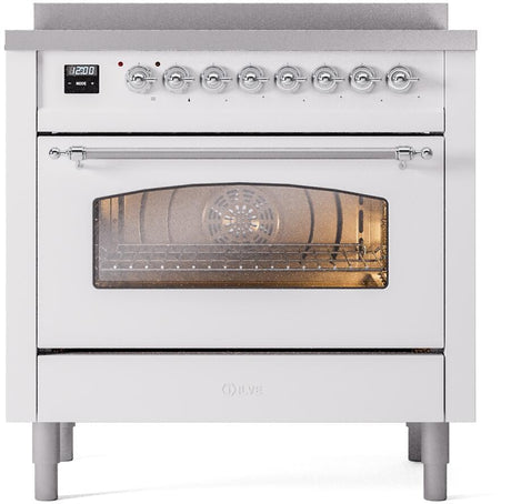 Nostalgie II 36 Inch Electric Freestanding Range in White with Chrome Trim