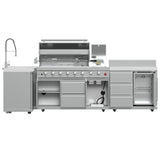 FORNO Bulnes 40-Inch BBQ, 95,000 BTU, 5 Burners, Sear & Rotisserie Infrared with Side Burner, Stainless Steel Outdoor Kitchen with 1.8 cu.ft. Beverage Center & White Sintered Stone Countertops