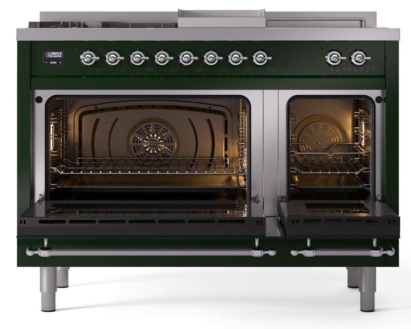 Nostalgie II 48 Inch Dual Fuel Liquid Propane Freestanding Range in Emerald Green with Chrome Trim