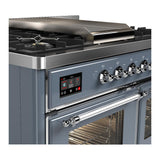 ILVE UMD40FNR3BGC Majestic III 40 inch Dual Fuel Range with 6 Burners and Griddle, Dual Function Burner up to 25,000 BTU (Natural Gas, Triple Glass Door, Blue Grey, Chrome)