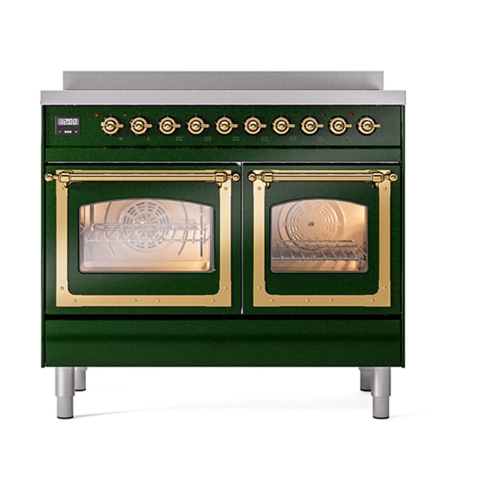 ILVE UNDI406NMPEGG Nostalgie II Noblesse 40 inch Induction Range (Triple Glass Door, Emerald Green, Brass)
