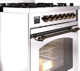 Nostalgie II 30 Inch Dual Fuel Liquid Propane Freestanding Range in Stainless Steel with Bronze Trim