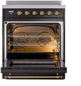 Nostalgie II 30 Inch Electric Freestanding Range in Glossy Black with Brass Trim