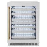 ZLINE Autograph Edition 24 in. Touchstone Dual Zone 44 Bottle Wine Cooler With DuraSnow' Stainless Steel Glass Door And Polished Gold Handle (RWDOZ-SN-24-G)