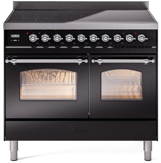 Nostalgie II 40 Inch Electric Freestanding Range in Glossy Black with Chrome Trim