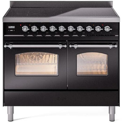 Nostalgie II 40 Inch Electric Freestanding Range in Glossy Black with Chrome Trim