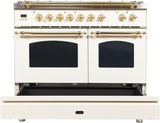 Nostalgie 40 Inch Dual Fuel Natural Gas Freestanding Range in Antique White with Brass Trim