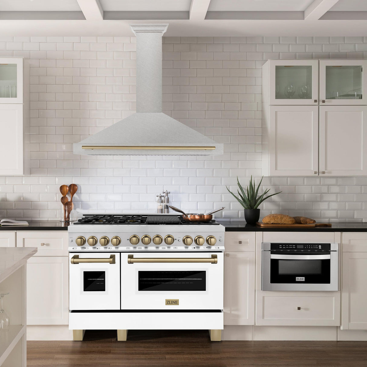 ZLINE 48 in. Autograph Edition Convertible Fingerprint Resistant DuraSnow Stainless Steel Range Hood with Champagne Bronze Handle (KB4SNZ-48-CB) [Color: Champagne Bronze Accents]