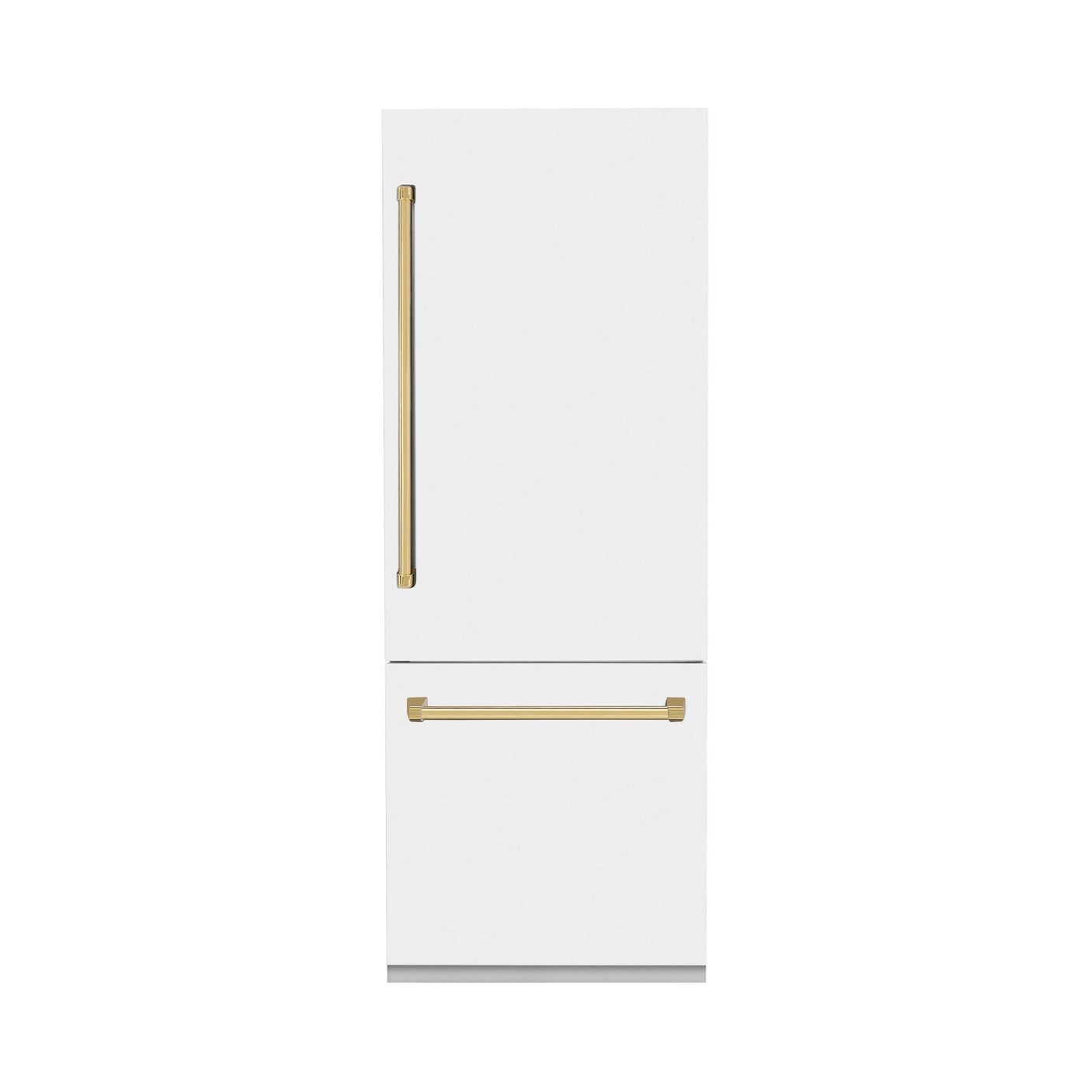 ZLINE 30" Autograph Edition 16.1 cu. ft. Built-in 2-Door Bottom Freezer Refrigerator with Internal Water and Ice Dispenser in White Matte with Polished Gold Accents (RBIVZ-WM-30-G)