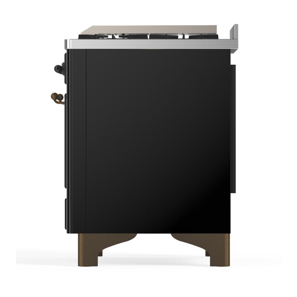 ILVE UM48FNR3BKB Majestic III 48 inch Dual Fuel Range with 8 Burners and Griddle, Dual Function Burner up to 25,000 BTU (Natural Gas, Triple Glass Door, Glossy Black, Burnished)