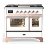 ILVE UMD40FNR3WHPLP Majestic III 40 inch Dual Fuel Range with 6 Burners and Griddle, Dual Function Burner up to 25,000 BTU (Liquid Propane, Triple Glass Door, White, Copper)