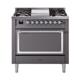 ILVE UN36FQNMPMGC Nostalgie II Noblesse 36 inch Dual Fuel Range (Natural Gas, Solid Door, Graphite Matte, Chrome)