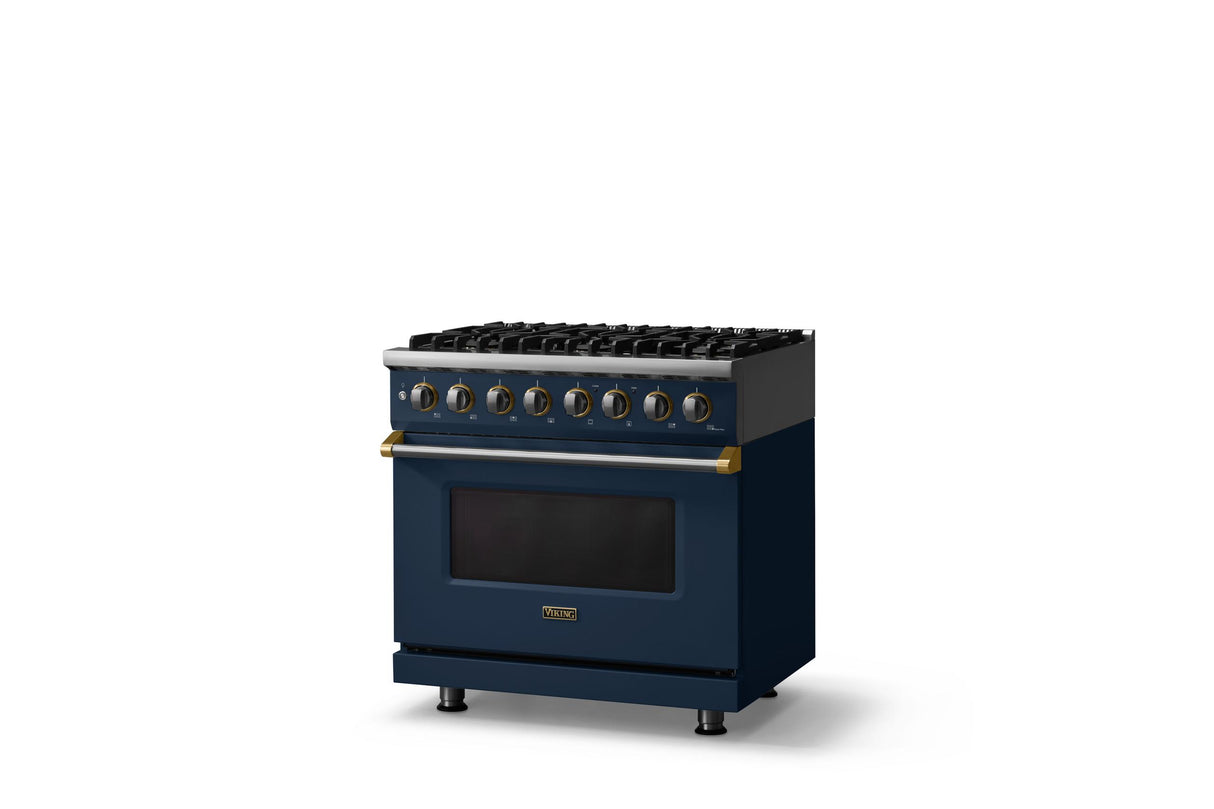 36"W. Dual Fuel Range (Burner: 6b, Finish: Slate Blue, Trim: Polished Chrome, Fuel: Propane)