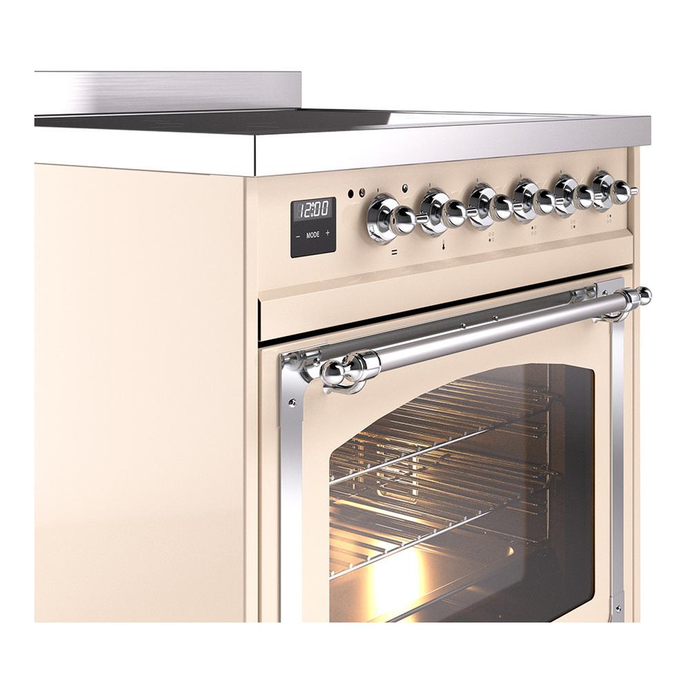 ILVE UNI304NMPAWC Nostalgie II Noblesse 30 inch Induction Range (Triple Glass Door, Antique White, Chrome)